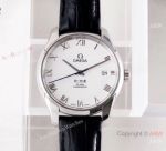Swiss Grade 1 Omega De Ville Co Axial White Dial Leather Strap Watch VS Factory